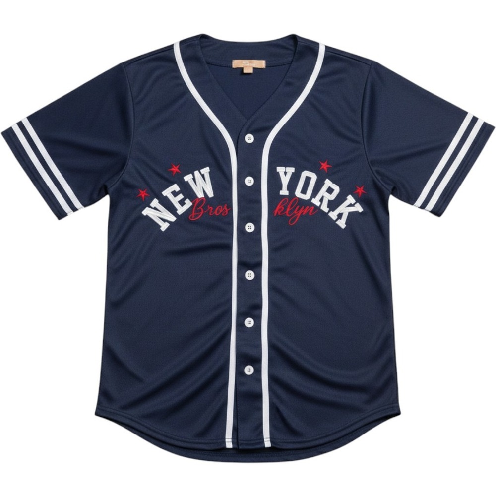 Cult Favorite New York Brooklyn Baseball Jersey Navy Blue Mesh Button Up Medium